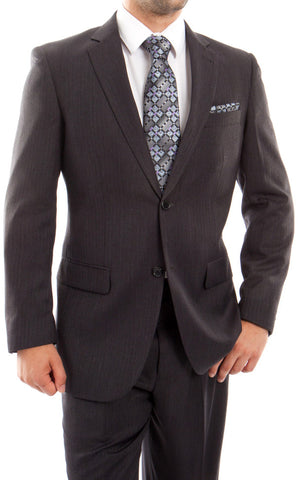 Men's Slim Fit 2 Button Charcoal Gray Wool Dress Suit
