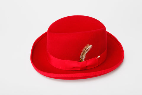 Men's 100% Wool Red Godfather Fedora Style Hat By Capas