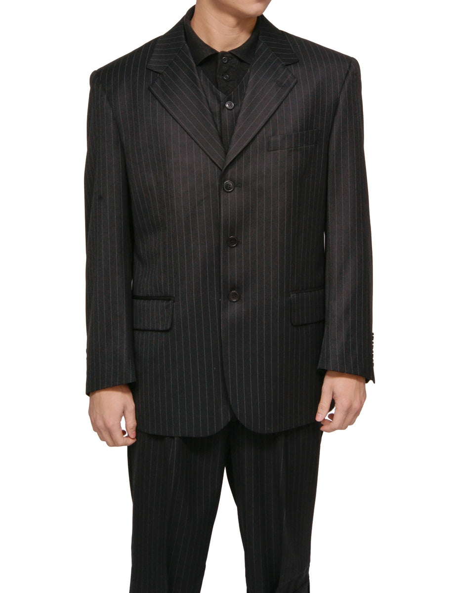 New Men's Three Piece Black Gangster Pinstripe Dress Suit with Matching Vest New Men's Three Piece Black Gangster Pinstripe Dress Suit with Matching Vest