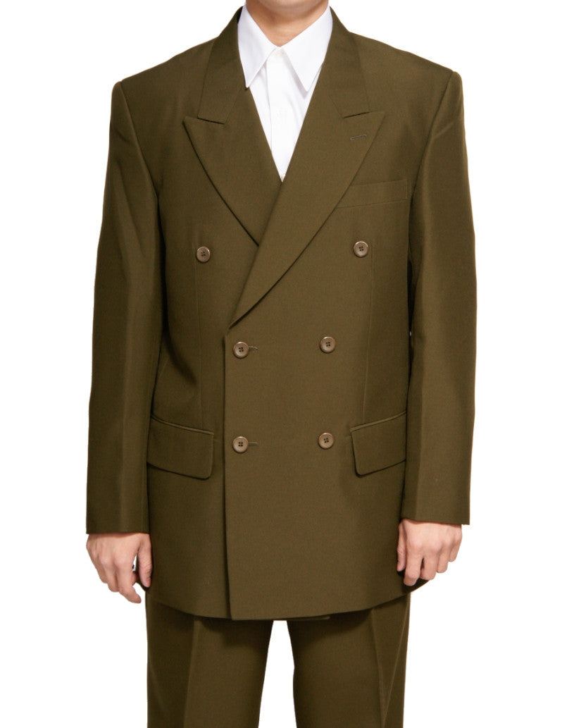 slim fit dress slacks Men's Double Breasted Six Button Formal Olive Green Dress Suit New