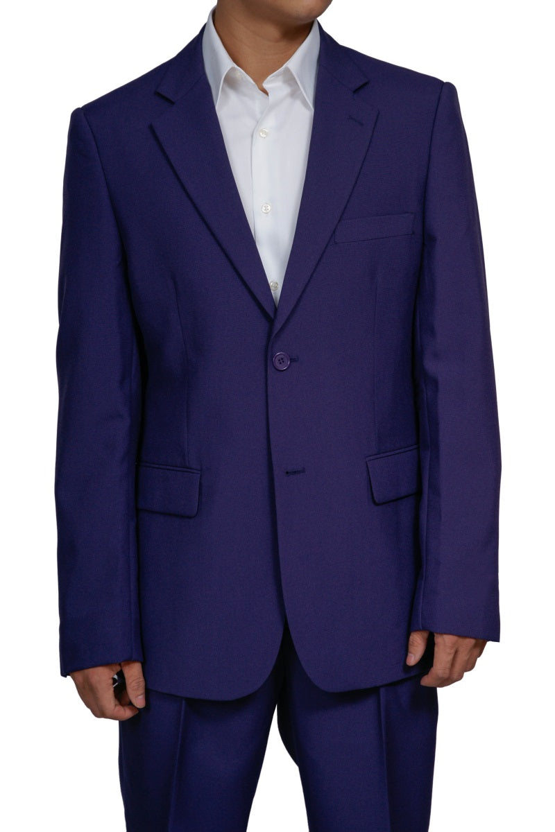 navy blue suit and purple dress Fit Check for Spring Wedding Guests with Fianc