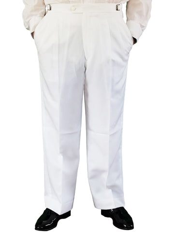 White Pleated Adjustable Tuxedo Pants