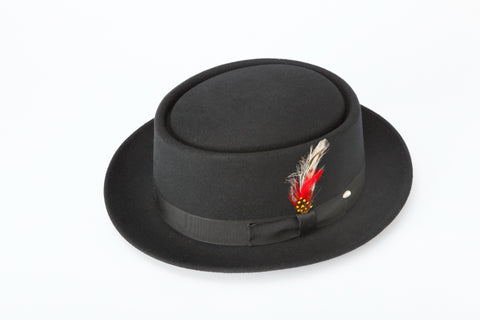 Men's 100% Wool Black Porkpie (Pork Pie) Hat by Capas
