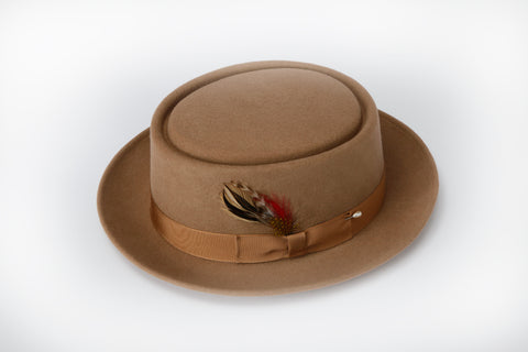 Men's 100% Wool Tan / Beige / Camel Porkpie (Pork Pie) Hat by Capas