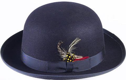 Men's 100% Wool Navy Blue Derby Bowler Hat