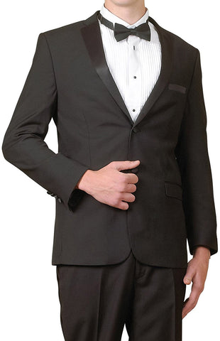 New Men's Five Piece Super 140s Two Button Slim Fit Tuxedo Suit - Including Jacket, Pants, Shirt, Bowtie & Cummerbund