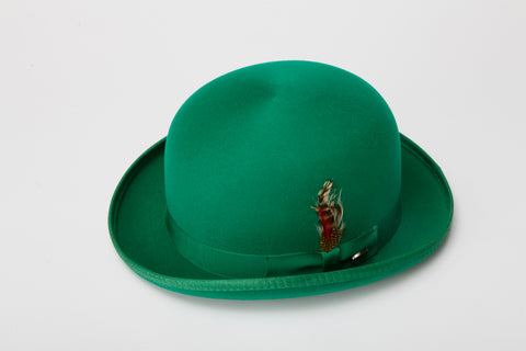 Men's 100% Wool Kelly Green Derby Bowler Hat