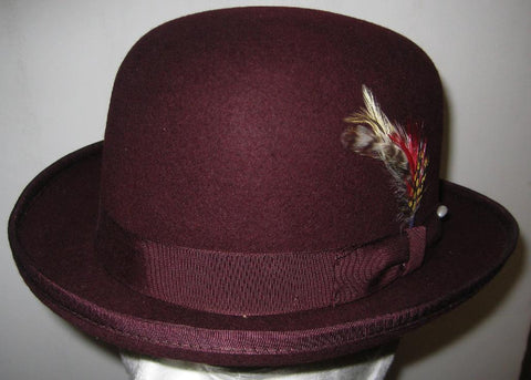 Men's 100% Wool Burgundy / Maroon (Dark Red) Derby Bowler Hat by Capas Made in U.S.A.
