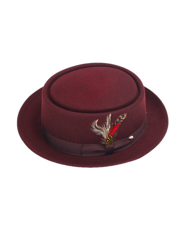 Men's 100% Wool Burgundy / Maroon (Deep Red) Porkpie (Pork Pie) Hat