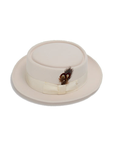 Men's 100% Wool Cream (Off-White) Porkpie (Pork Pie) Hat By Capas