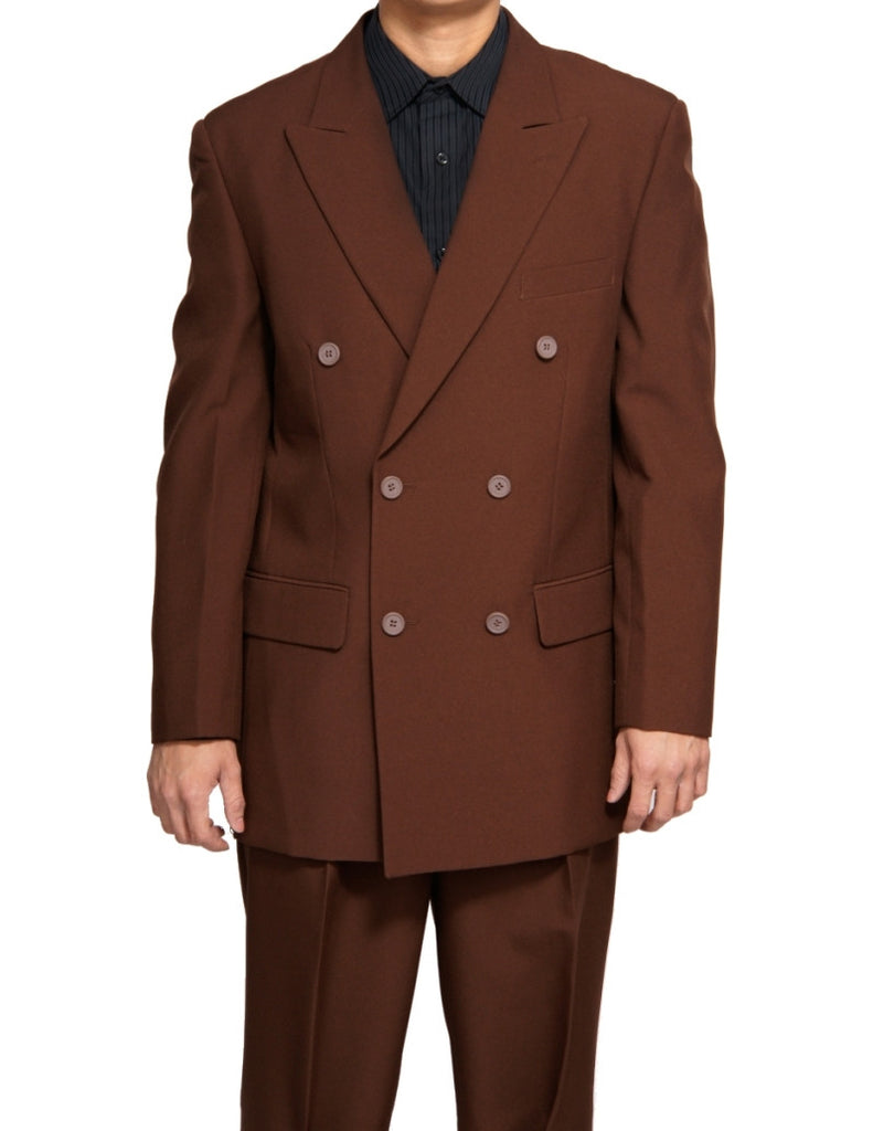 Men's Double Breasted Six Button Formal Brown Dress Suit New Men's Double Breasted Six Button Formal Brown Dress Suit New