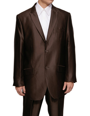 New Men's Three Piece 3 Button Slim Fit Brown Sharkskin Dress Suit with Vest & Flat Front Pants