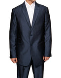 New Men's Navy Blue Fashion Fit Two Button Superfine Shiny Sharkskin Dress Suit