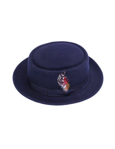 Men's 100% Wool Midnight Navy Blue Porkpie (Pork Pie) Hat