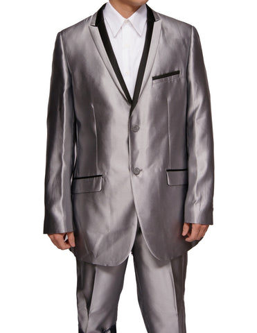 Men's Slim Fit Silver Sharkskin with Black Trim