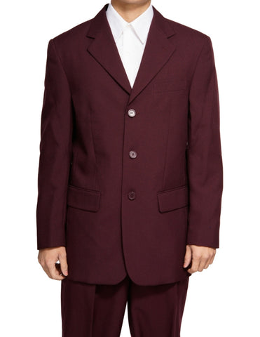 Men's Single Breasted Burgundy / Maroon (Deep Red) Three Button Dress Suit New