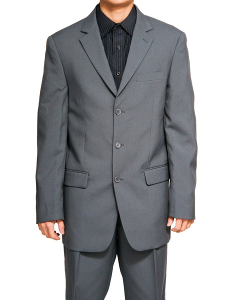 Men's Single Breasted Gray Three Button Dress Suit New – New