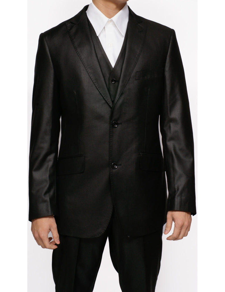 New Men s Three Piece Shiny Black Sharkskin Slim Fit Dress Suit
