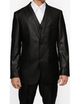 New Men's Three Piece Shiny Black Sharkskin Slim Fit Dress Suit