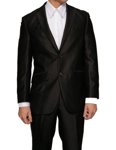 Men's Shiny Black Slim Fit Sharkskin Two Button Dress Suit