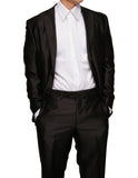 Men's Shiny Black Slim Fit Sharkskin Two Button Dress Suit