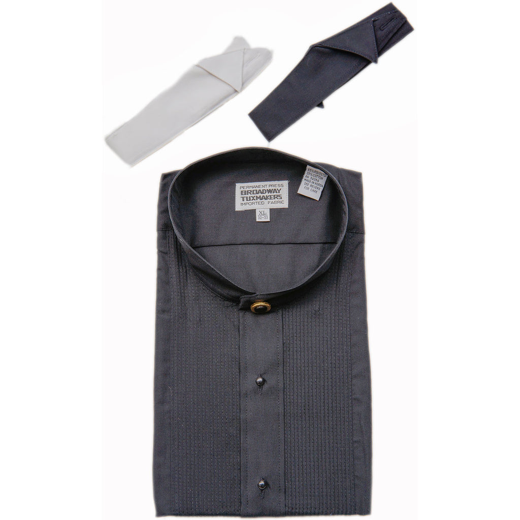 Men's Banded Black Mandarin Collar Tuxedo Shirt Men's Banded Black Mandarin Collar Tuxedo Shirt