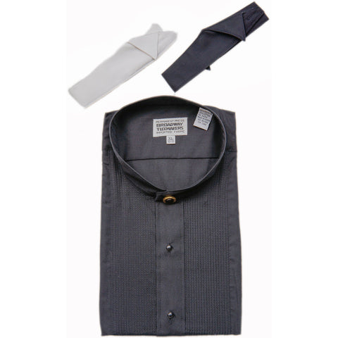 Men's Banded Black Mandarin Collar Tuxedo Shirt