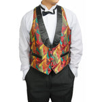 Mens Reversible Black Vest to a Multi Colored  Vest by Broadway Tuxmakers