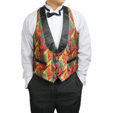 Mens Reversible Black Vest to a Multi Colored  Vest by Broadway Tuxmakers